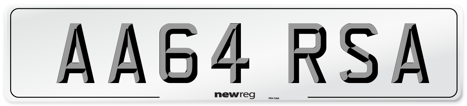 AA64 RSA Number Plate from New Reg